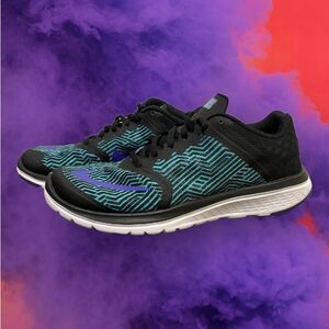 Nike Women's Athletic Shoes Sneakers FS Lite Run 3 Black Blue Geometric Size 8.5